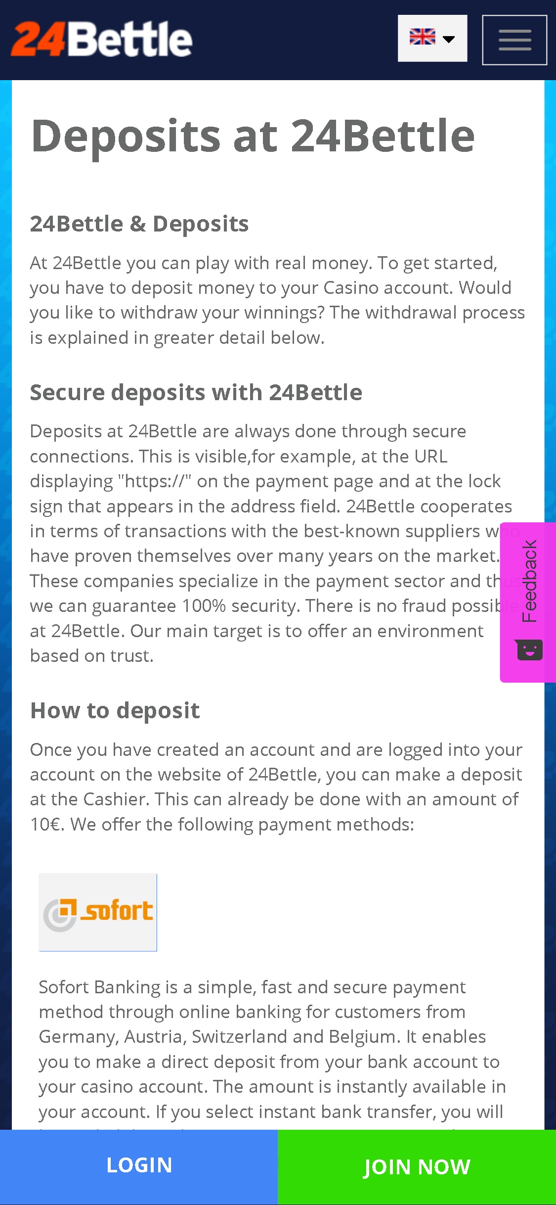 24 Bettle Casino Mobile Payment Methods Review