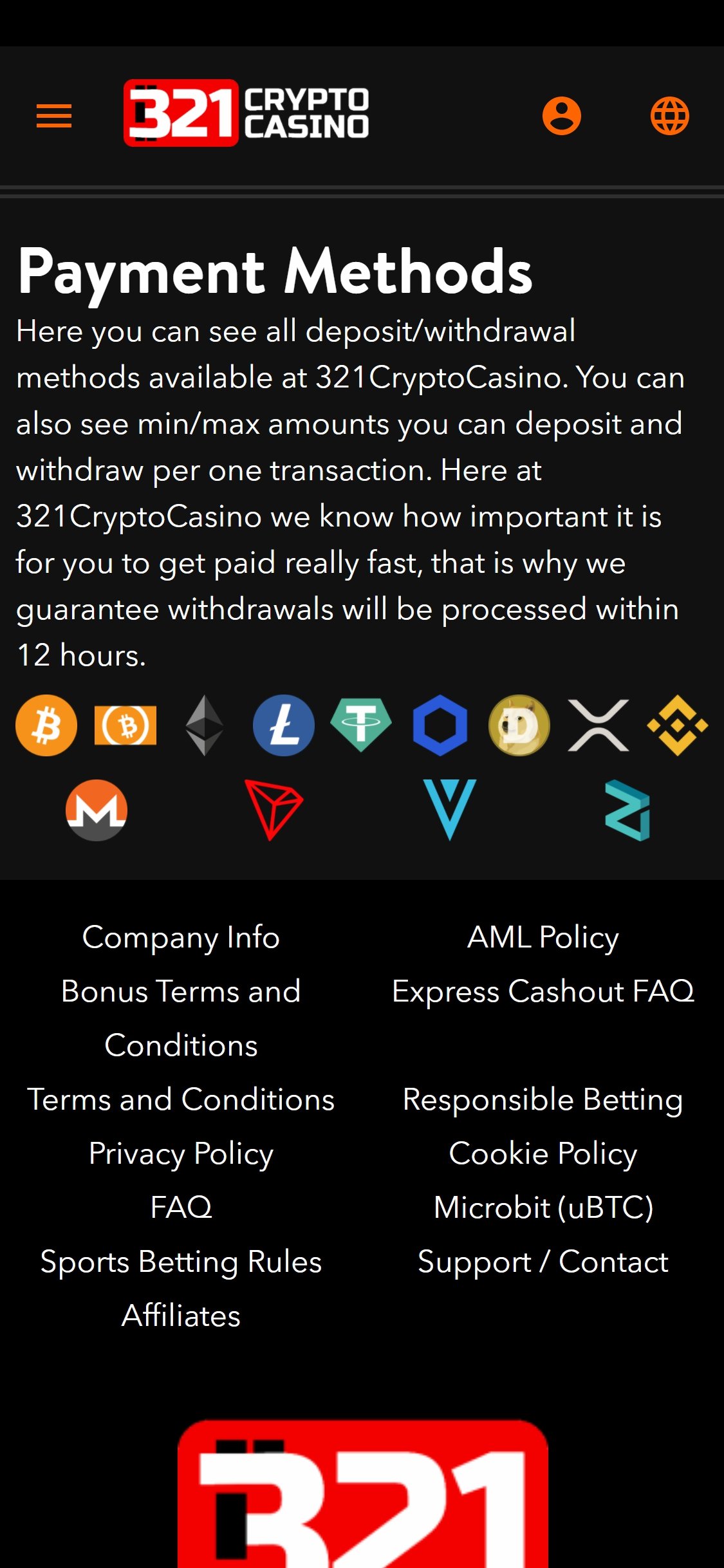 321 Crypto Casino Mobile Payment Methods Review