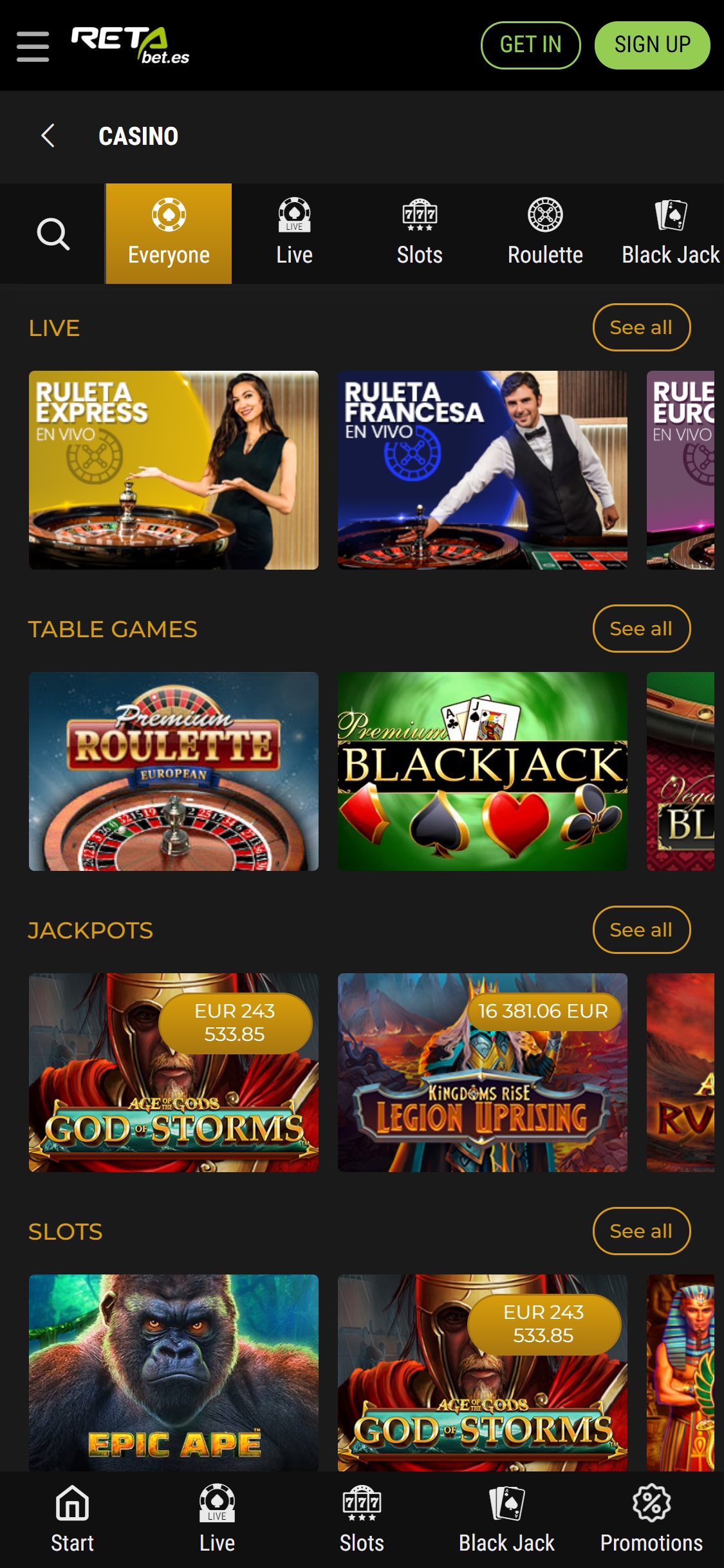 Retabet Casino Mobile Live Dealer Games Review
