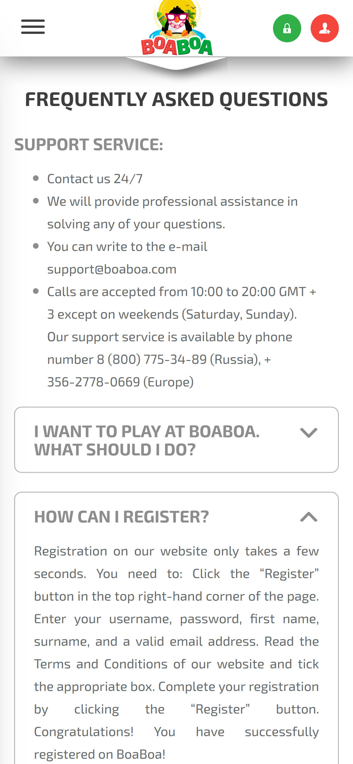 BoaBoa Casino Mobile Support Review