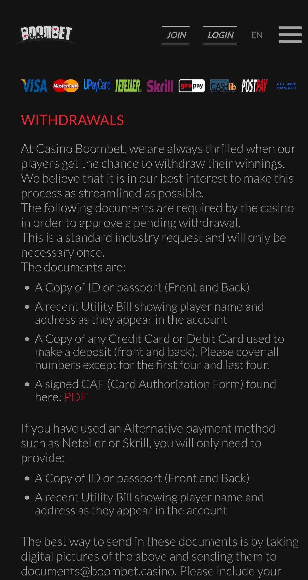 Boombet Casino Mobile Payment Methods Review