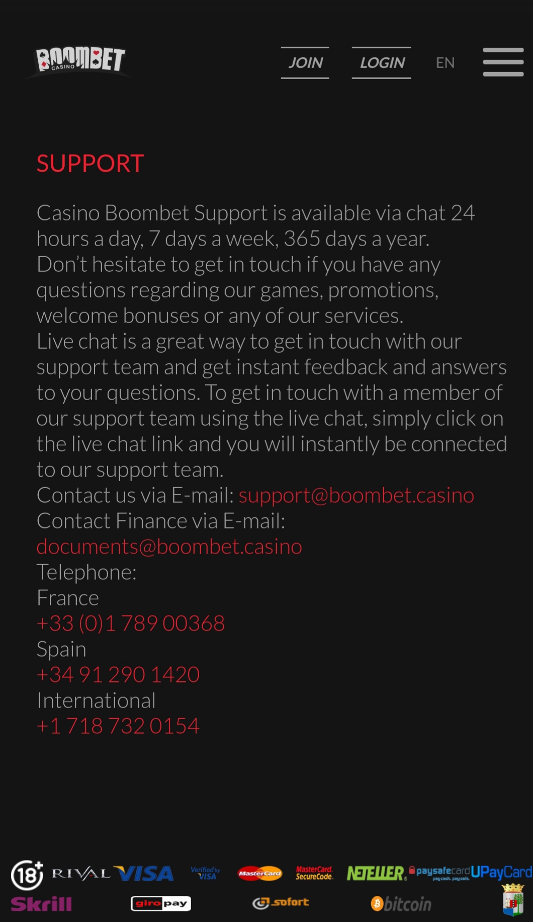 Boombet Casino Mobile Support Review