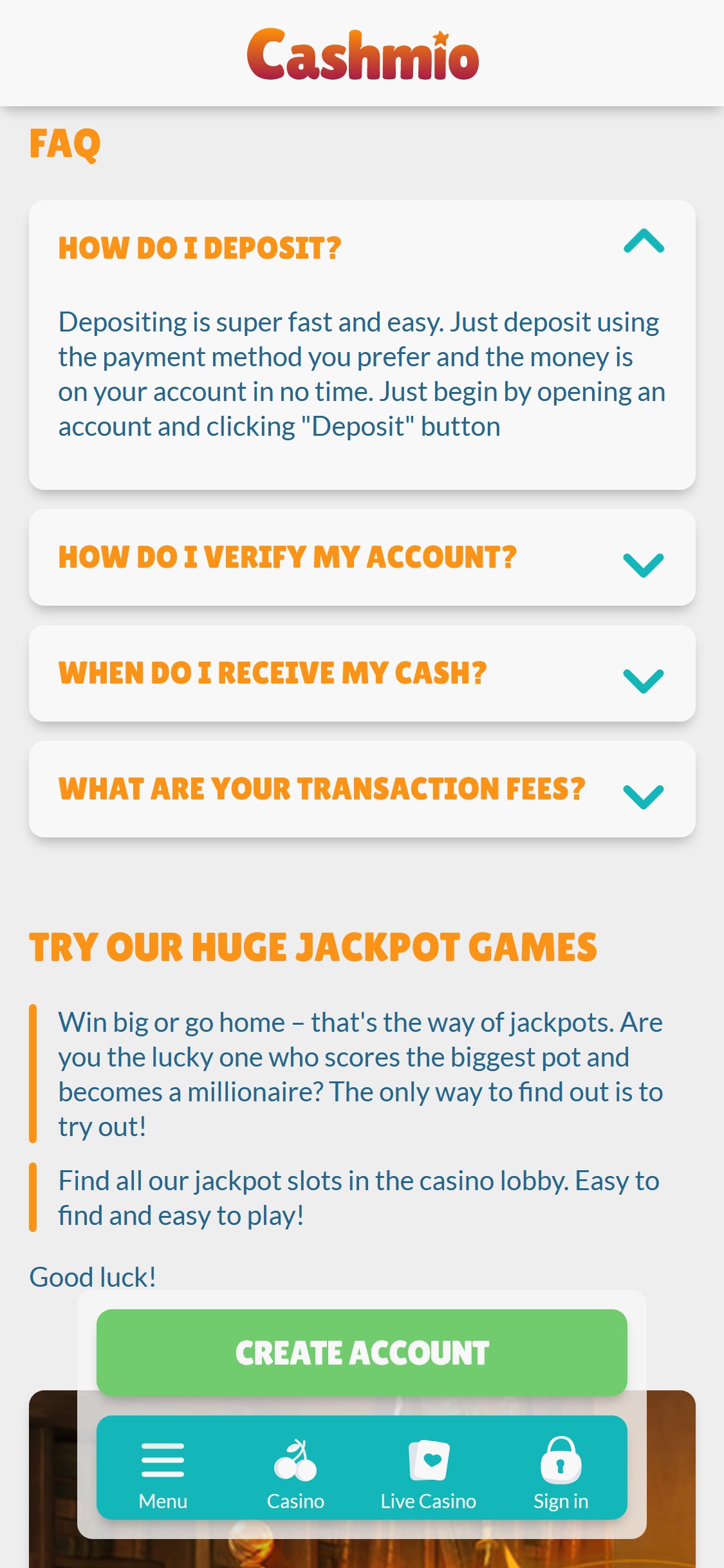 Cashmio Casino Mobile Payment Methods Review