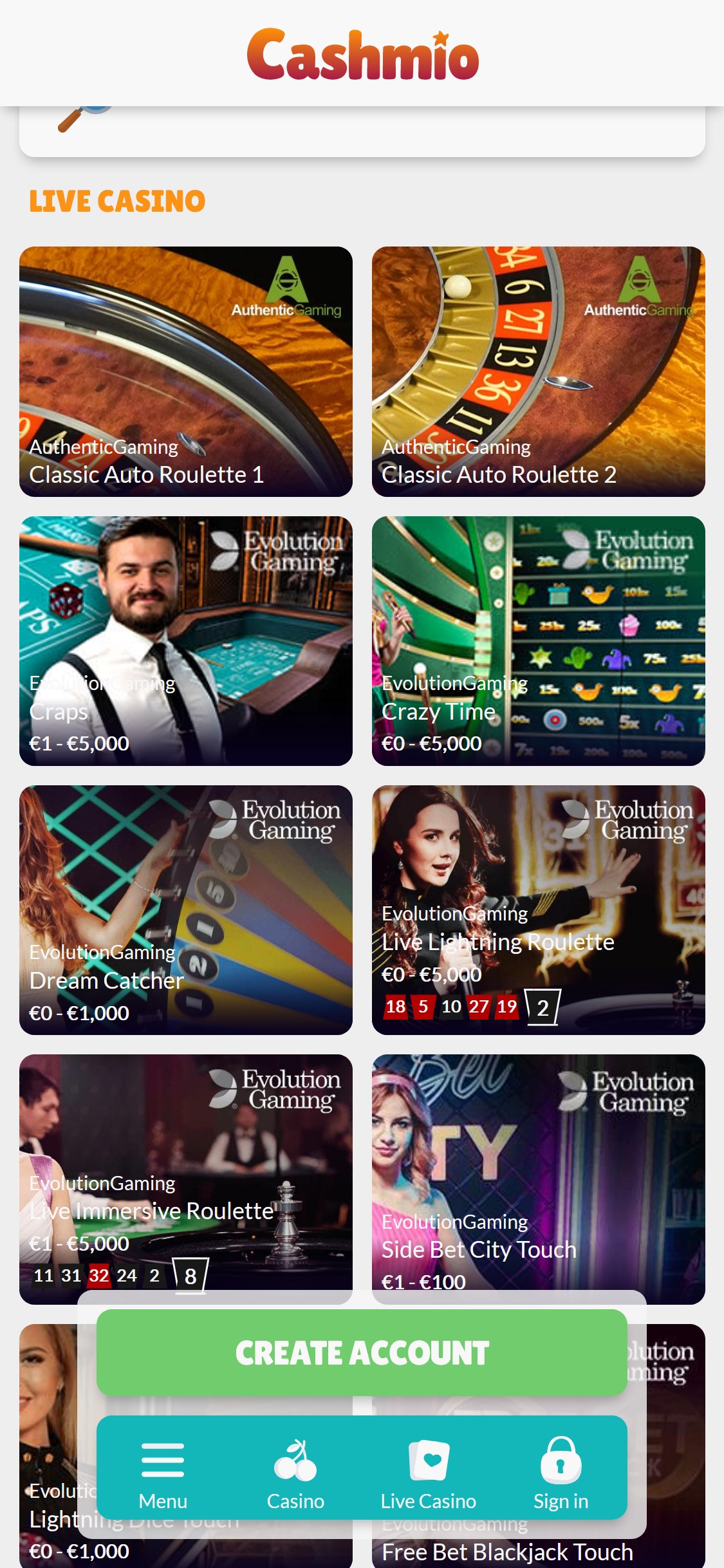 Cashmio Casino Mobile Live Dealer Games Review