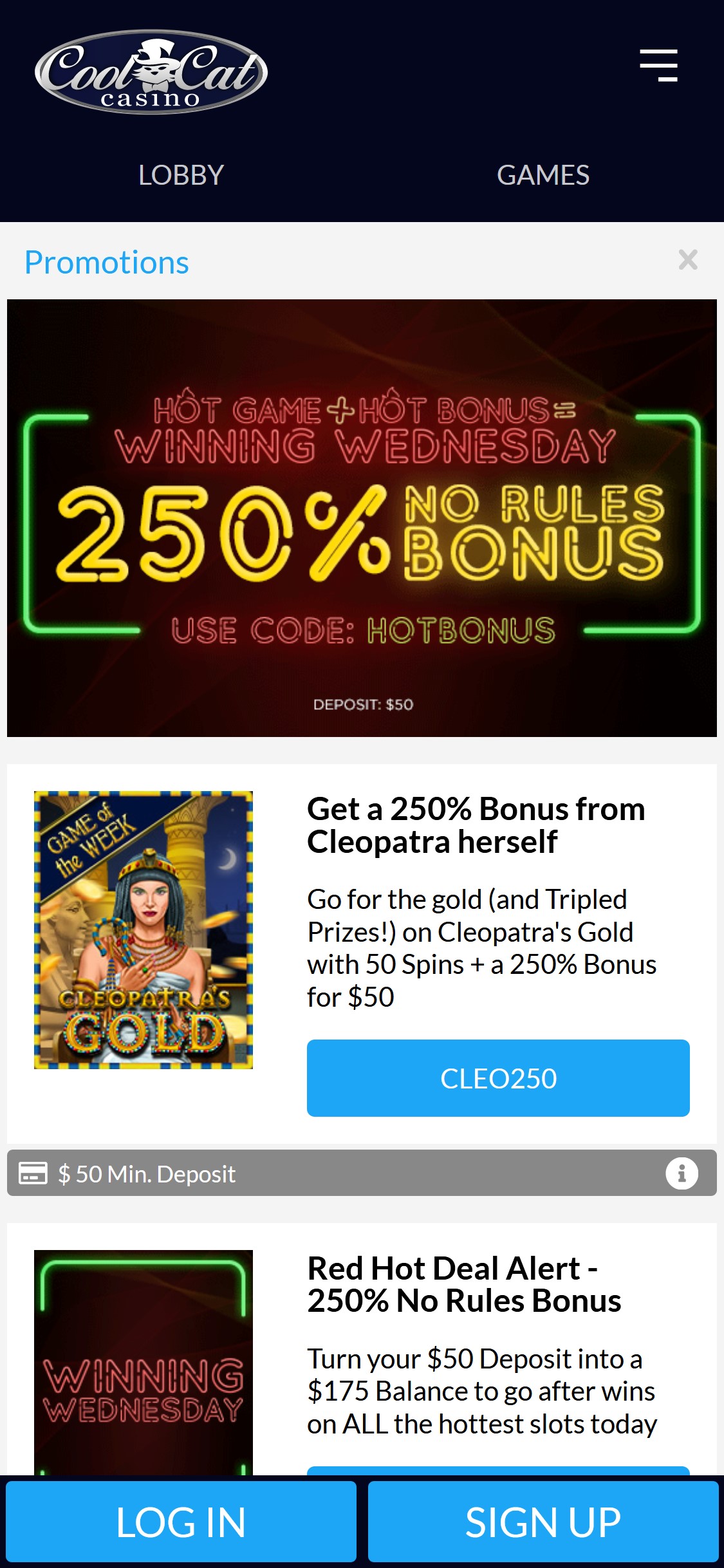 CoolCat Casino Mobile No Deposit Bonus Review