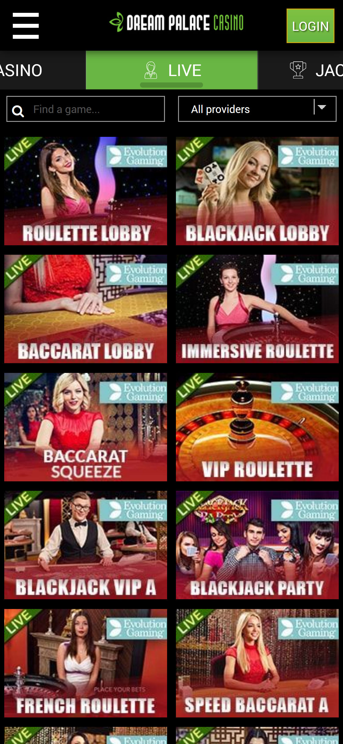 Dream Palace Casino Mobile Live Dealer Games Review