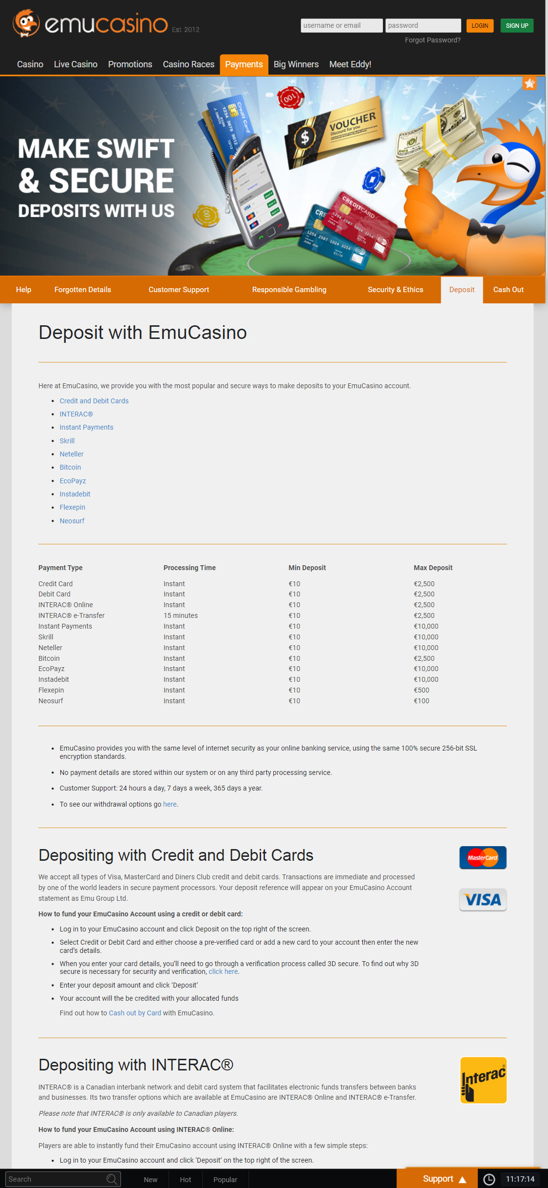 Emu Casino Mobile Payment Methods Review