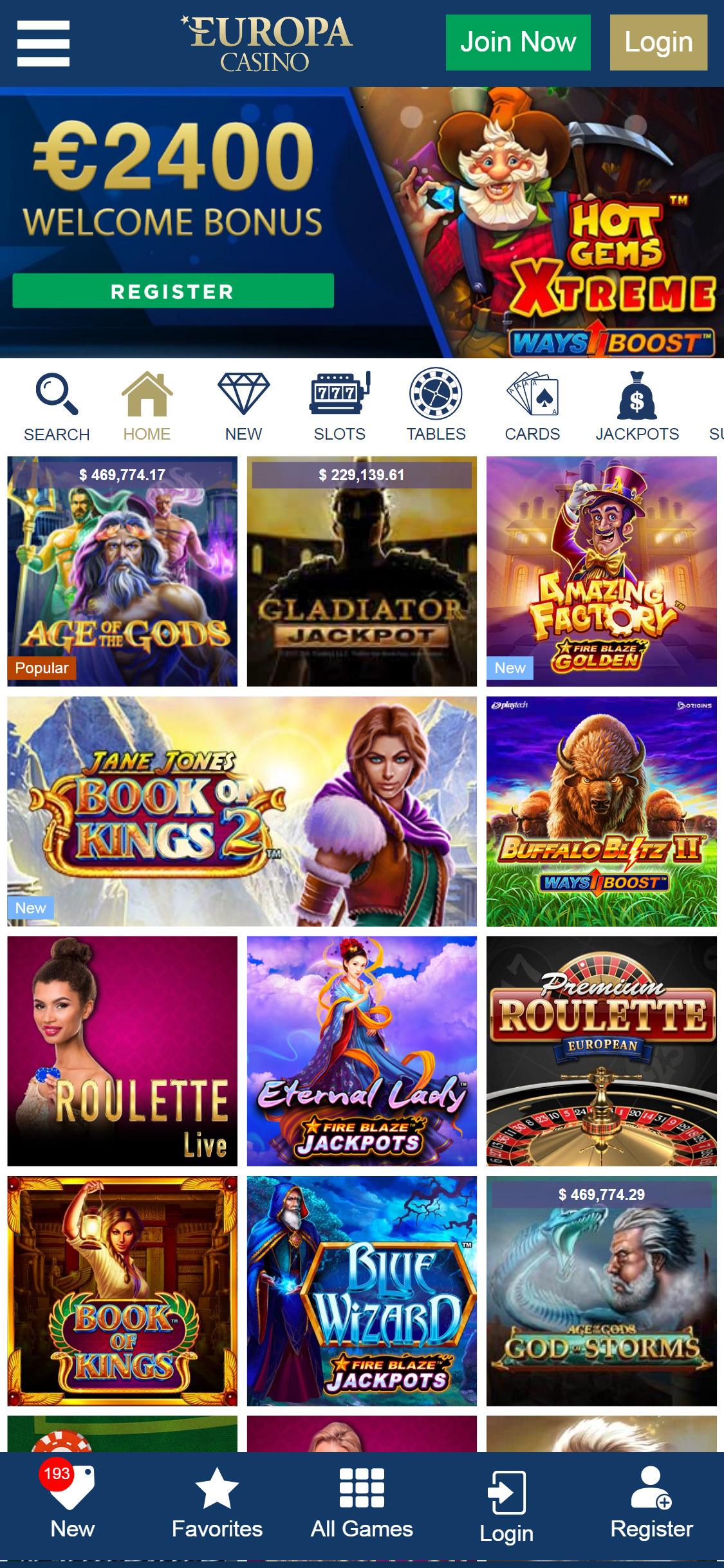 Europa Casino Mobile Games Review