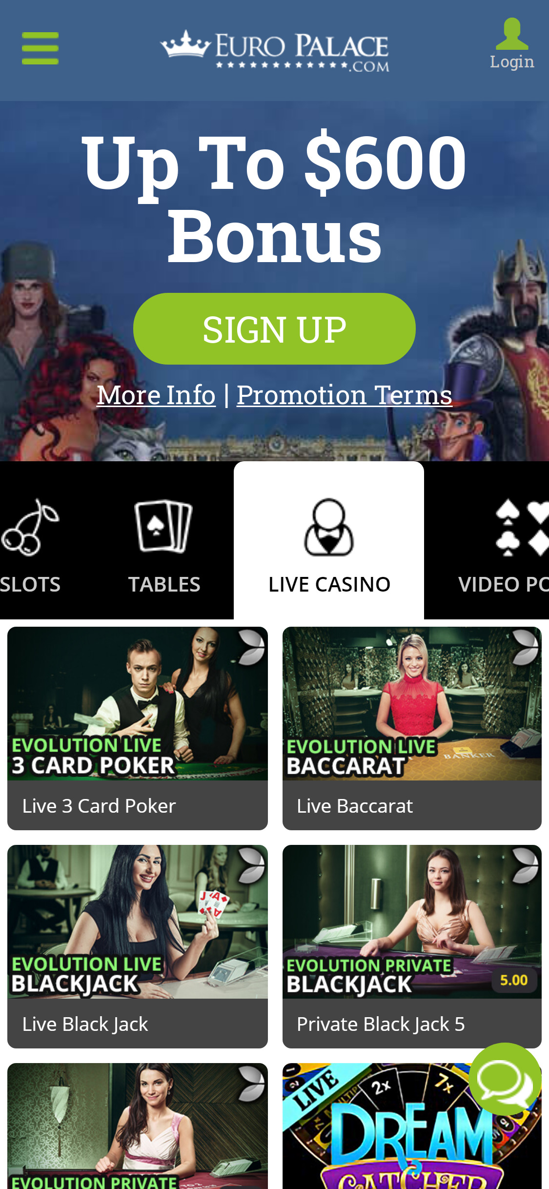 Euro Palace Casino Mobile Live Dealer Games Review