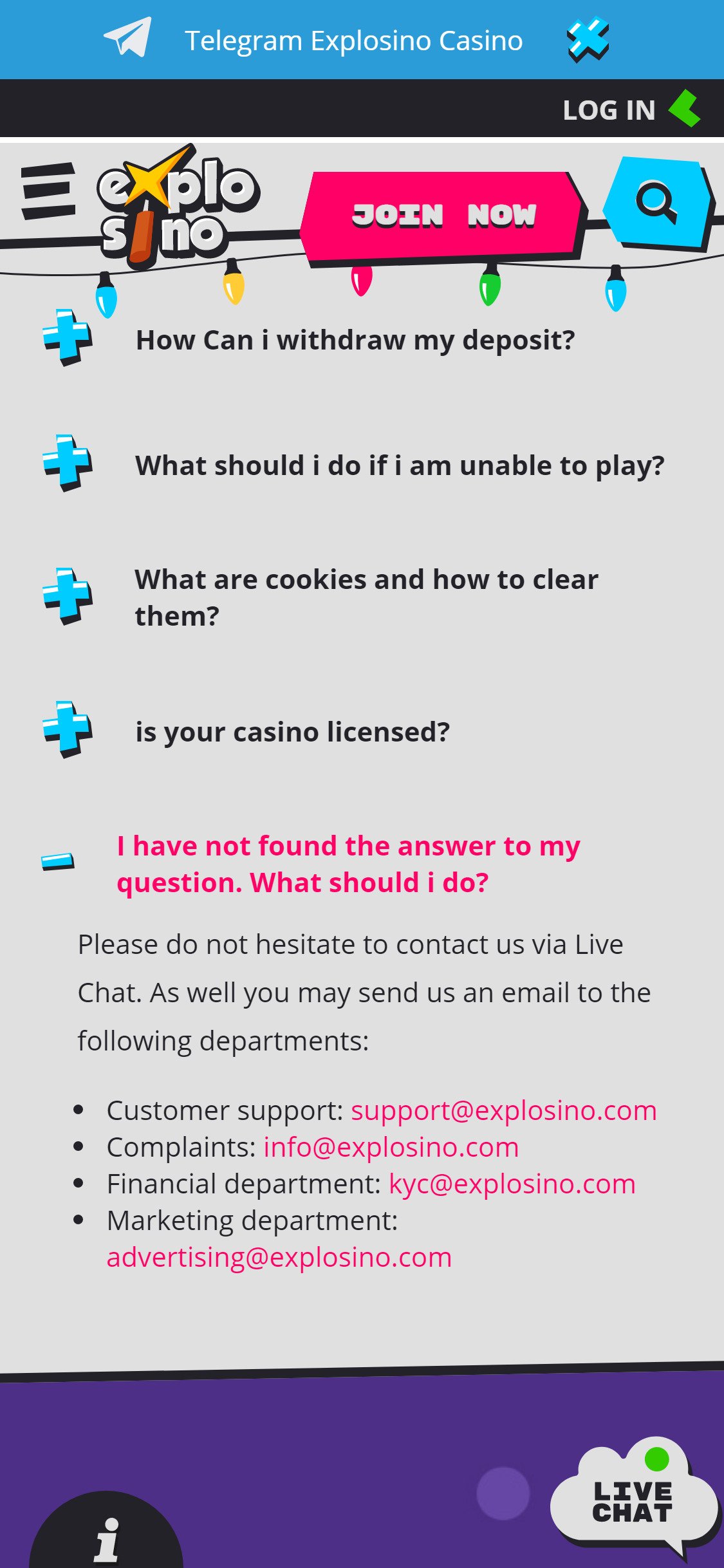 Explosino Casino Mobile Support Review
