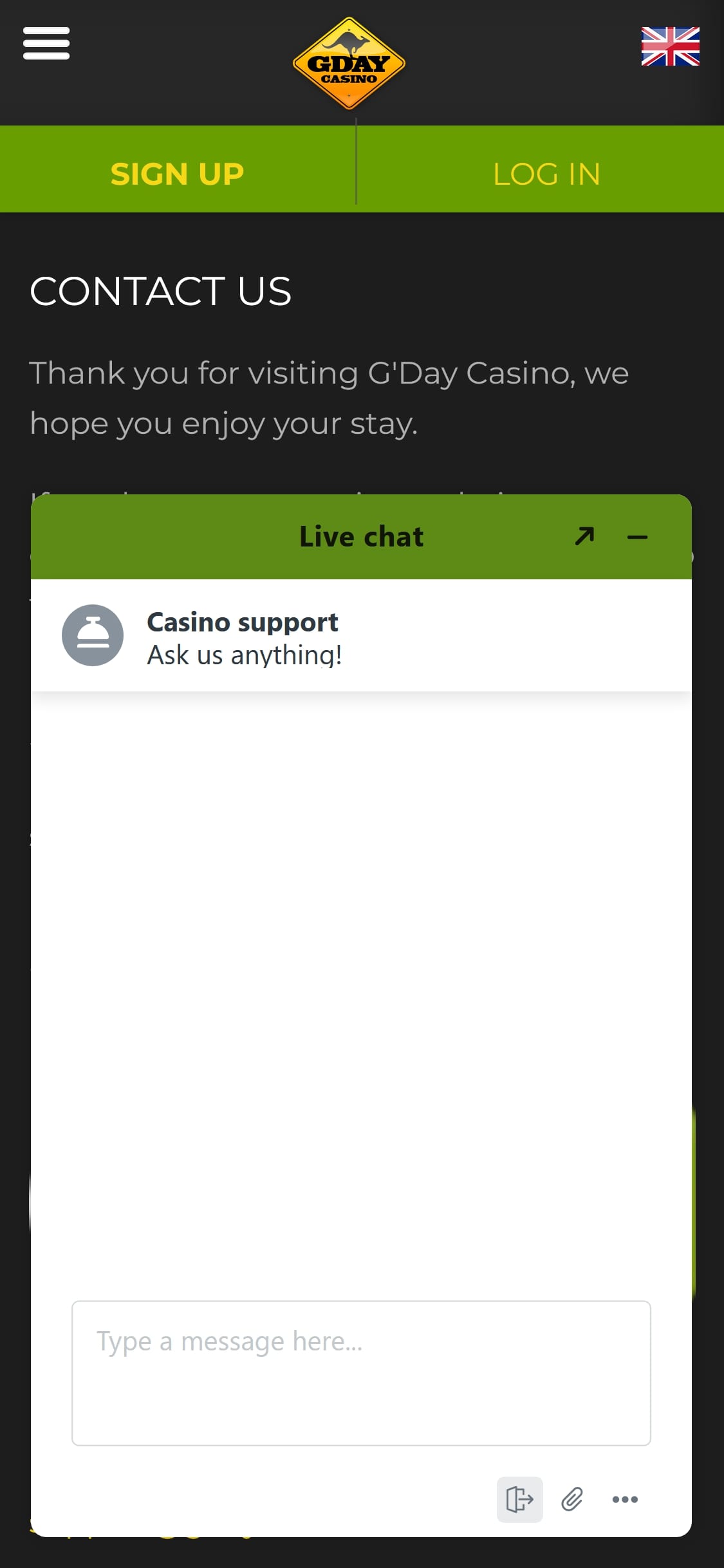 GDay Casino Mobile Support Review