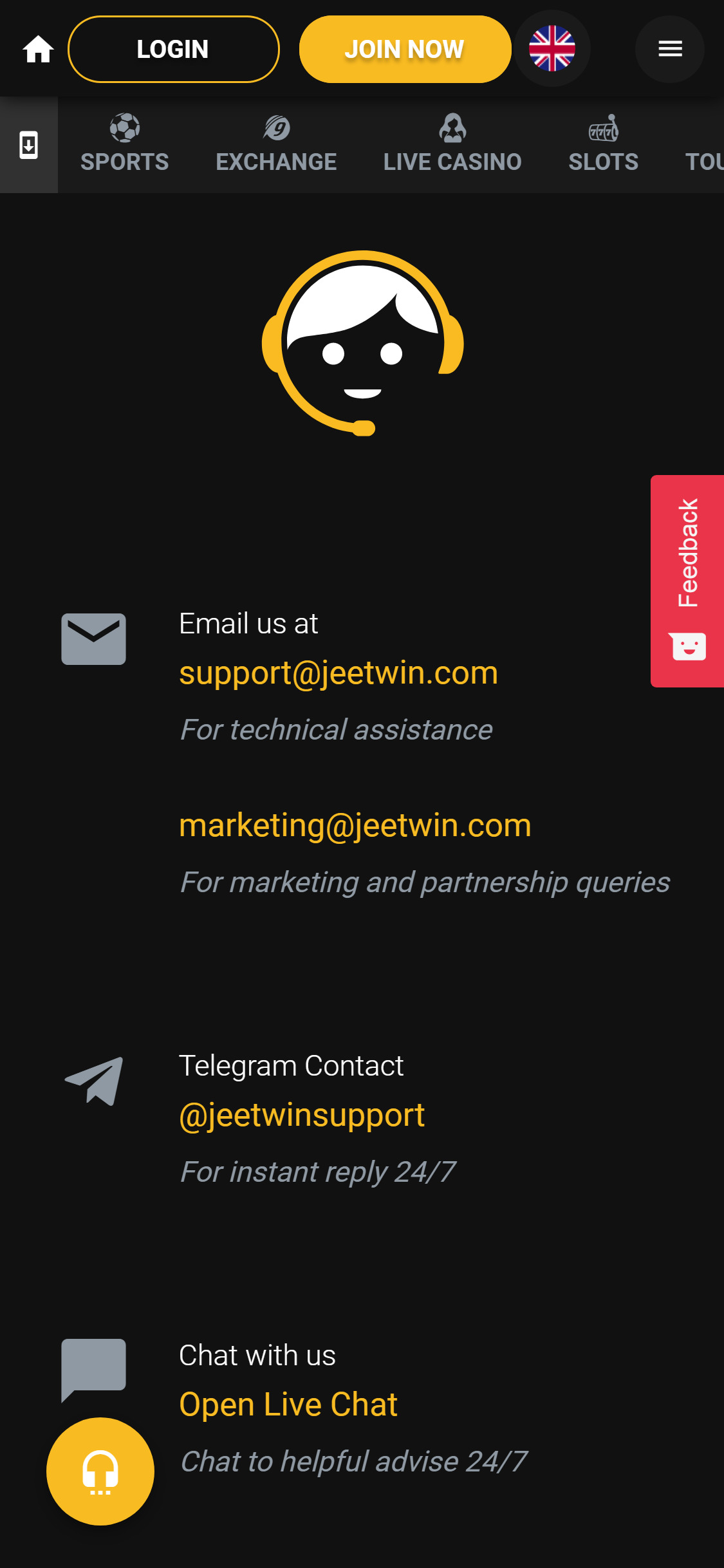 JeetWin Casino Mobile Support Review