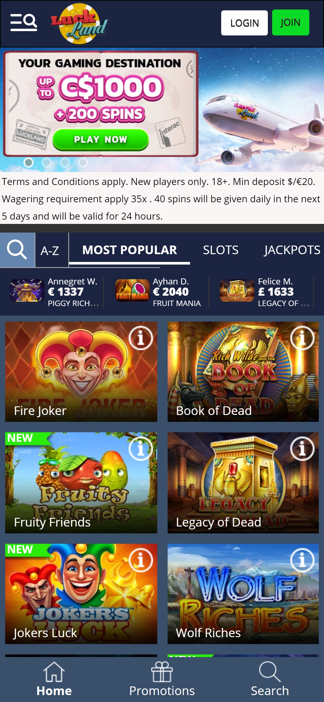 LuckLand Casino Mobile Review