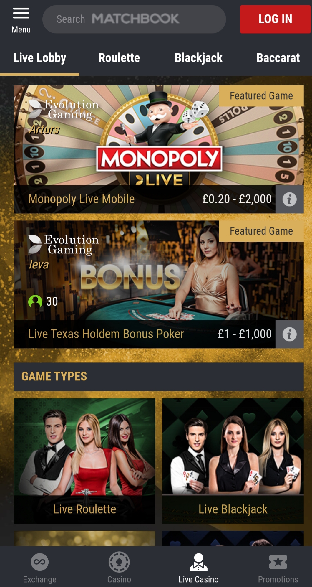 Matchbook Casino Mobile Live Dealer Games Review