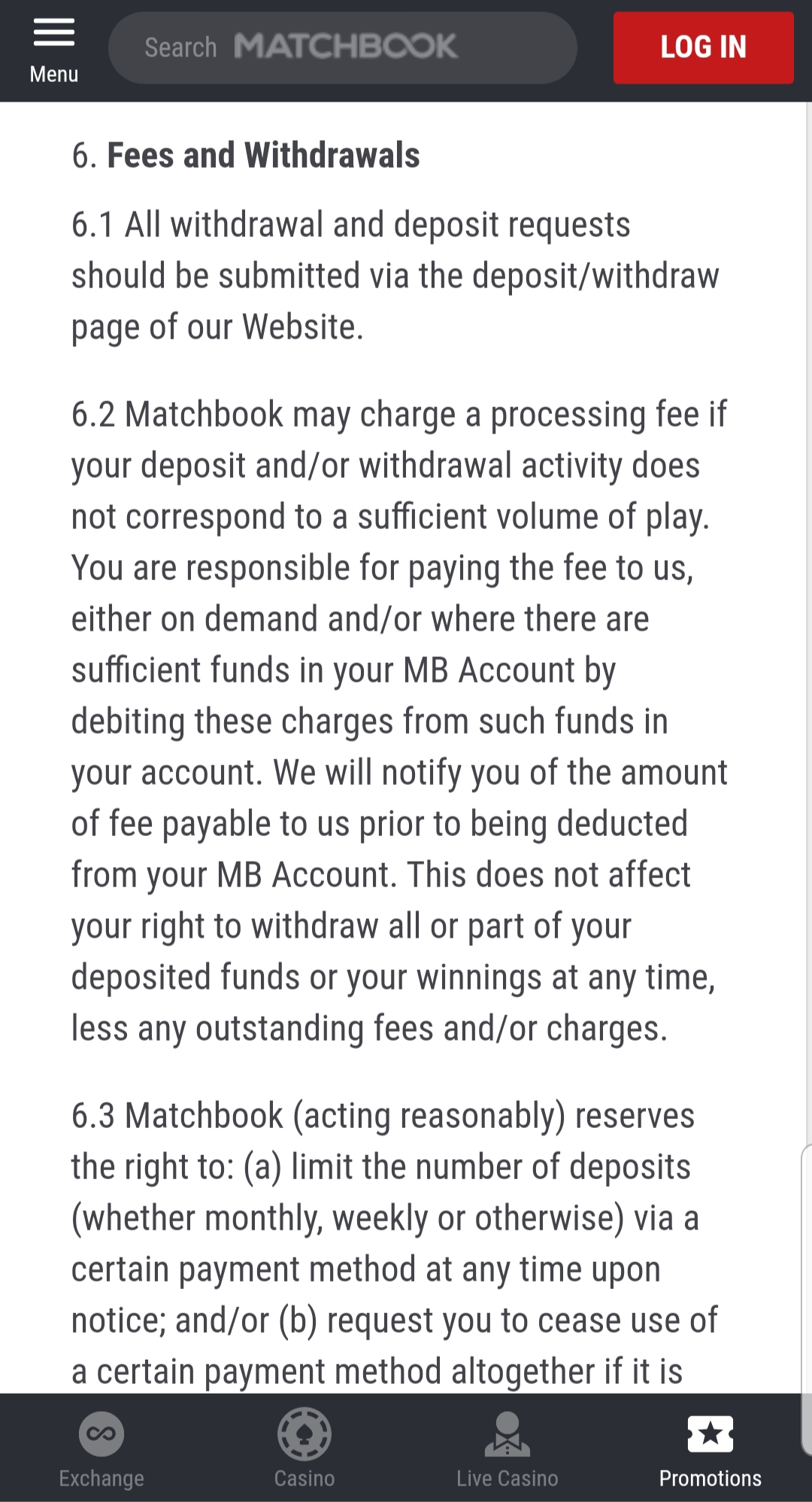 Matchbook Casino Mobile Payment Methods Review