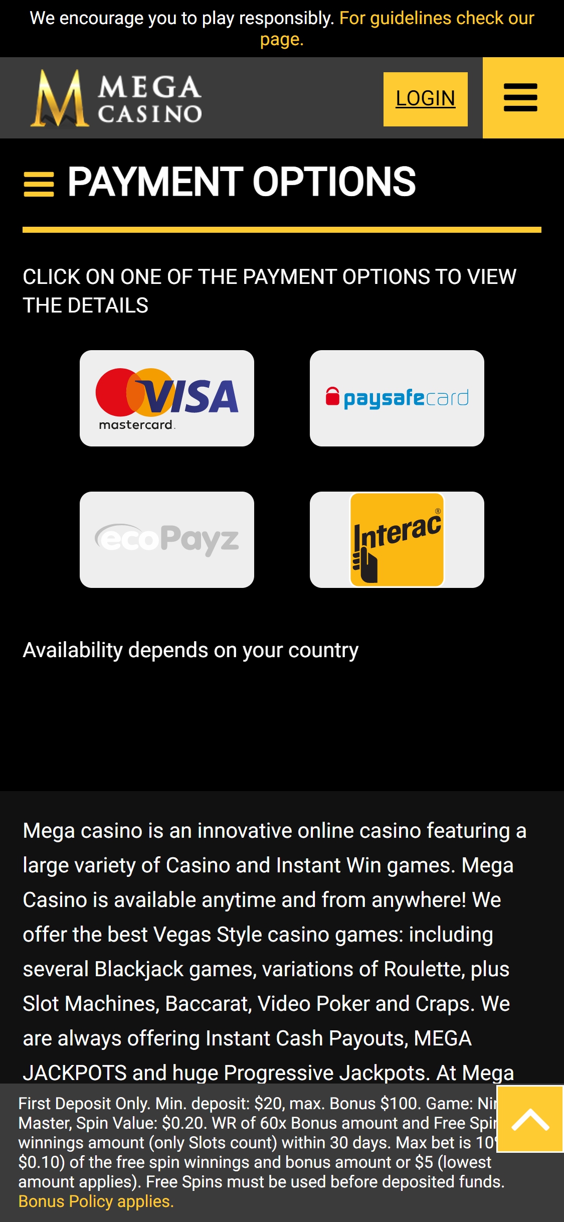Mega Casino Mobile Payment Methods Review