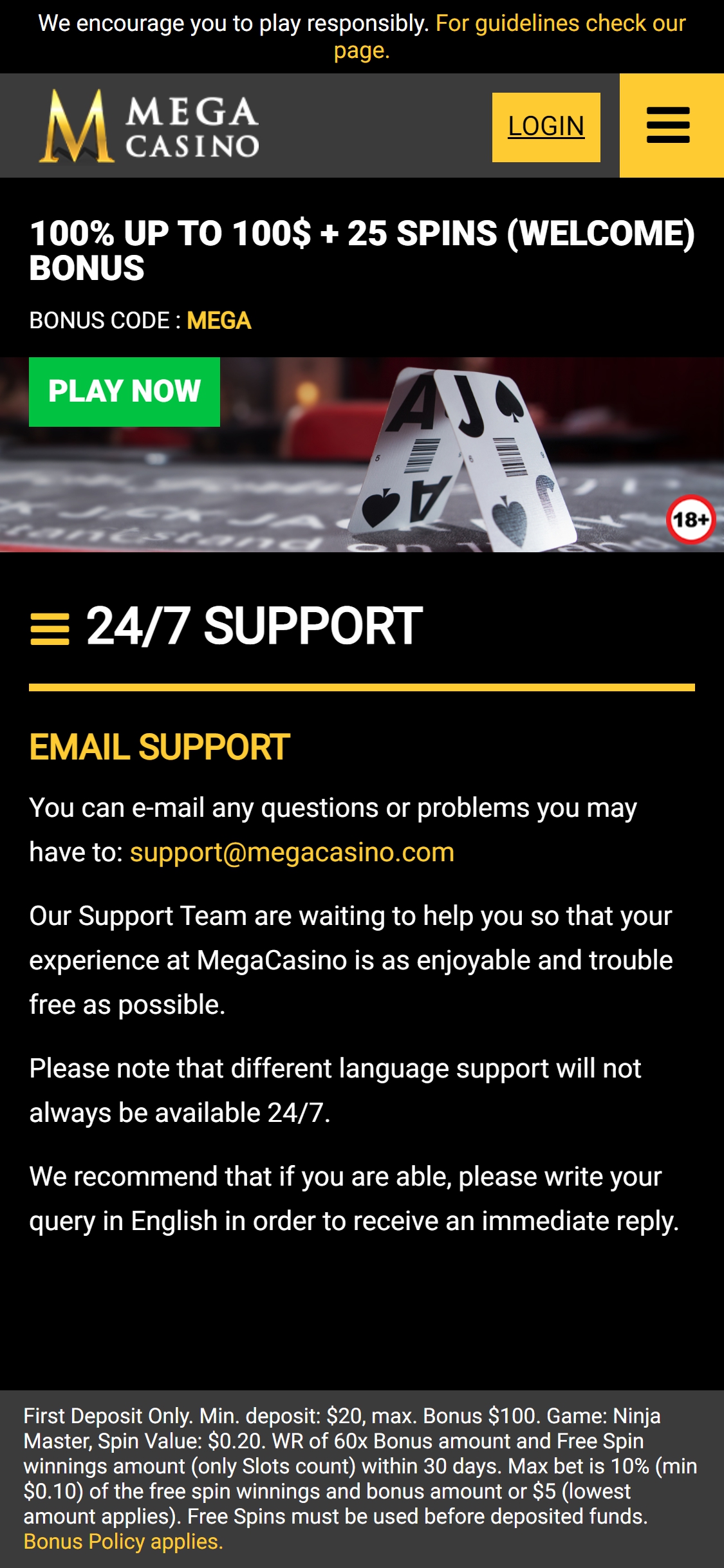 Mega Casino Mobile Support Review