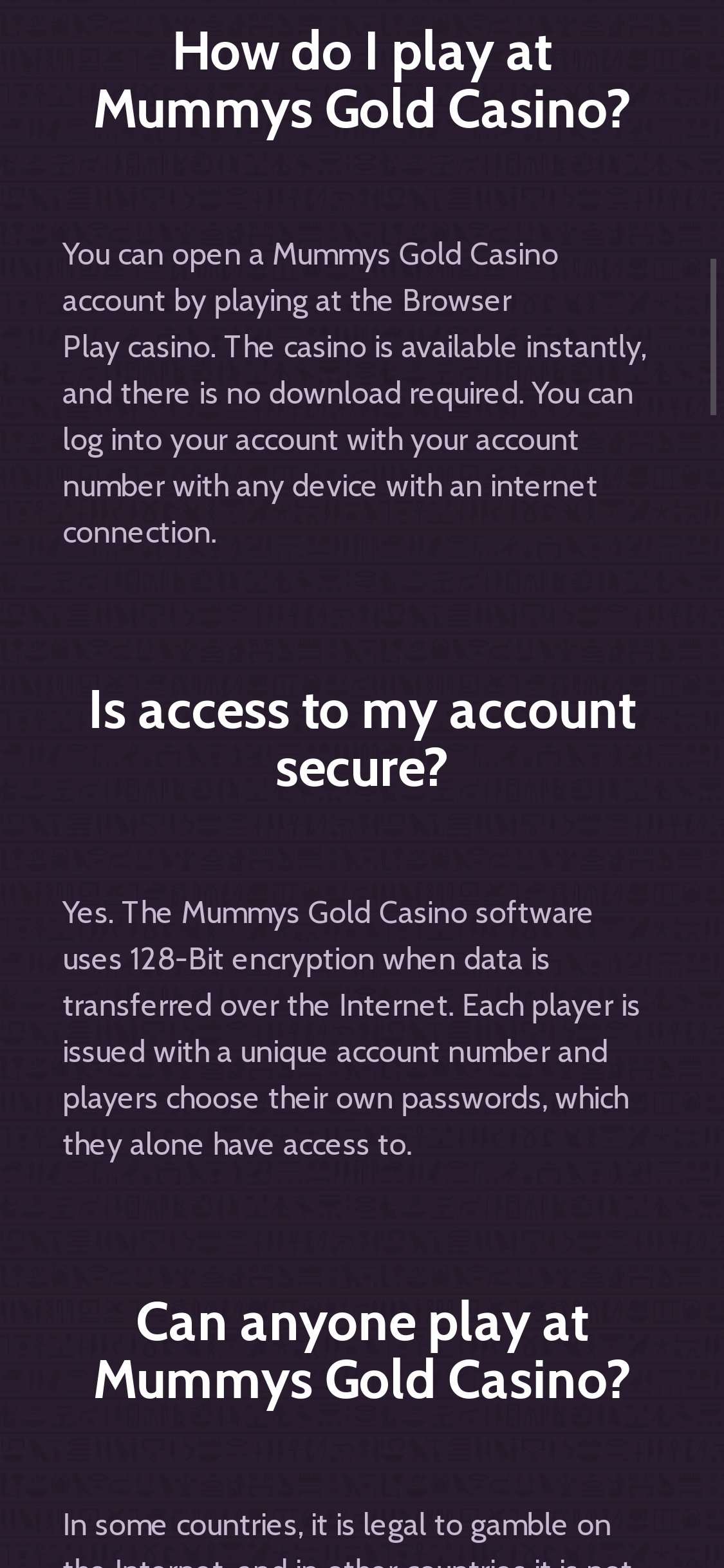 Mummys Gold Casino Mobile Support Review