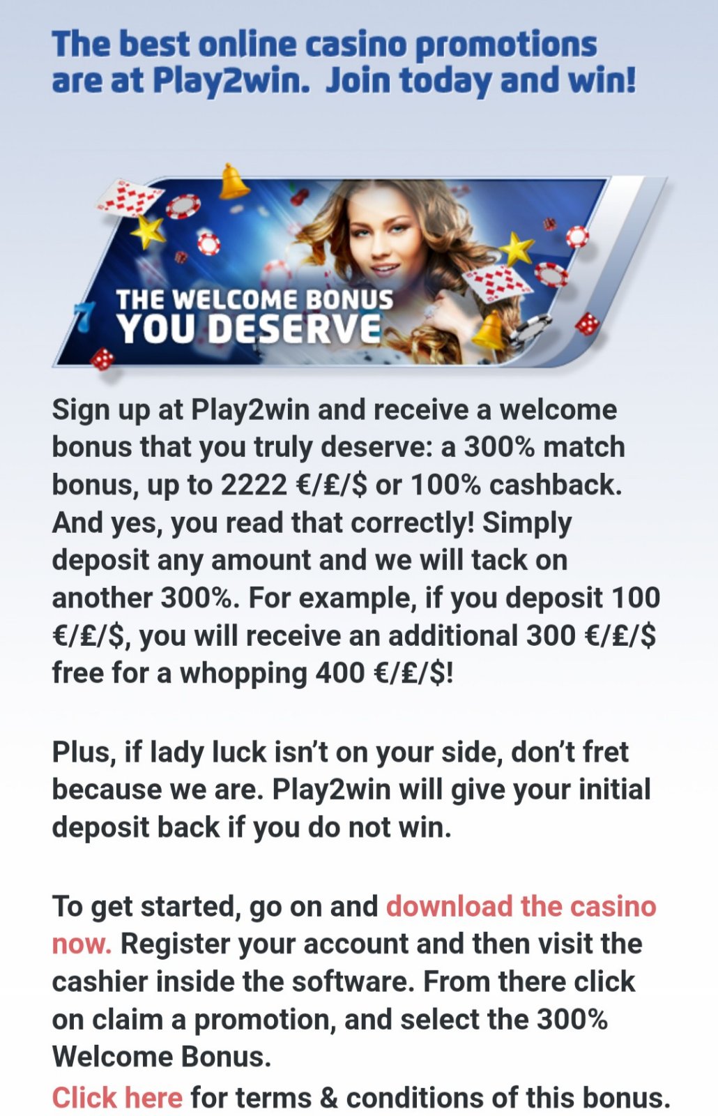 Play2Win Casino Mobile No Deposit Bonus Review
