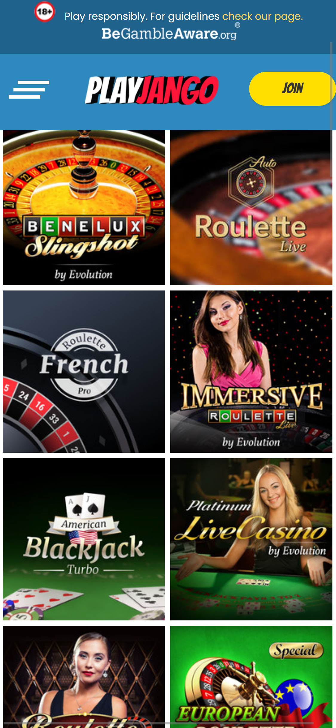 PlayJango Casino Mobile Live Dealer Games Review