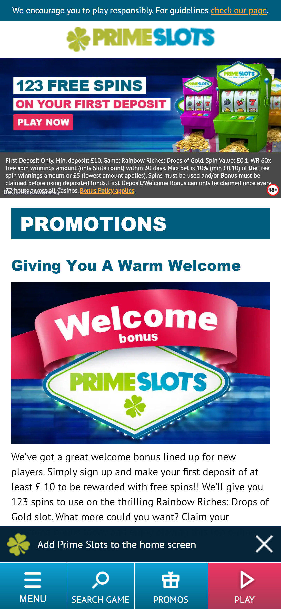 Prime Slots UK Casino Mobile No Deposit Bonus Review