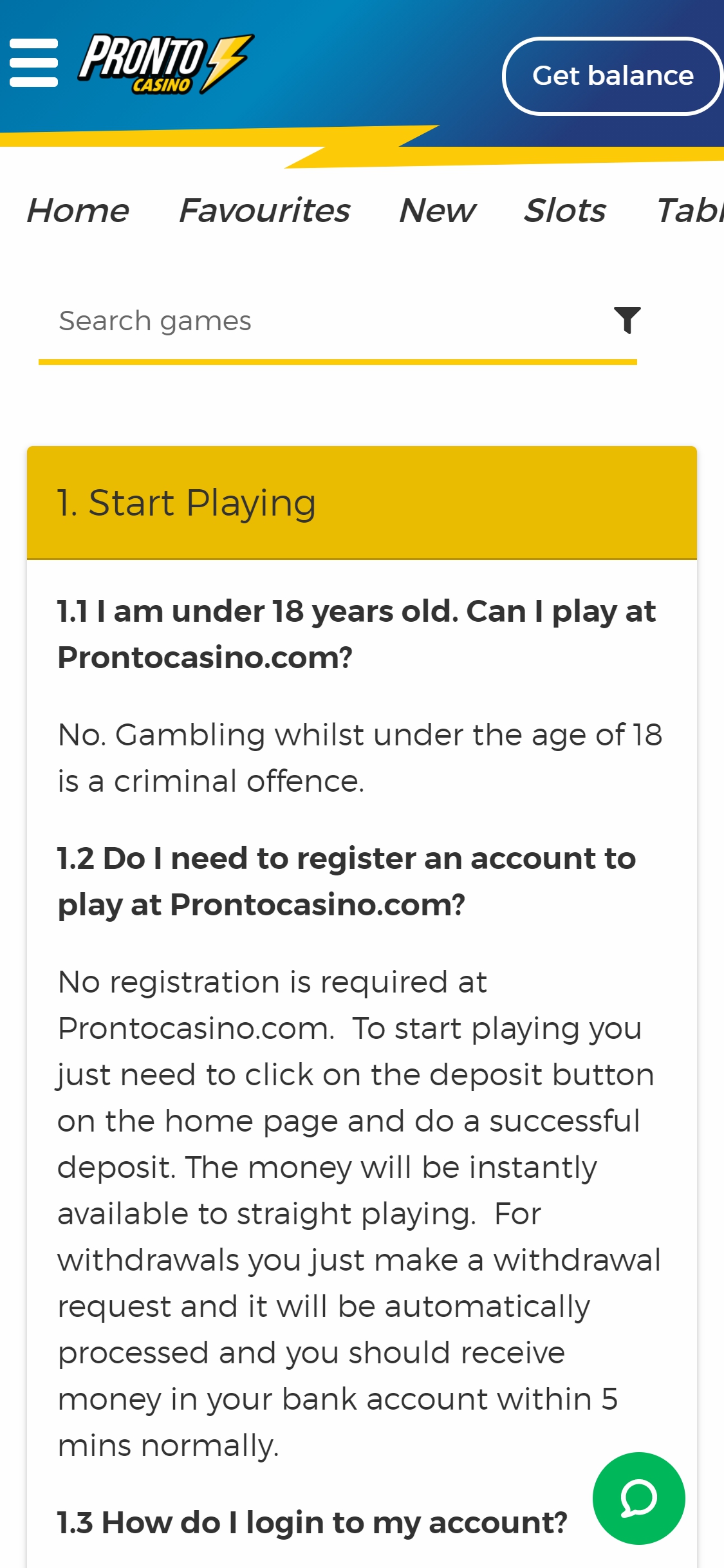 Pronto Casino Mobile Support Review