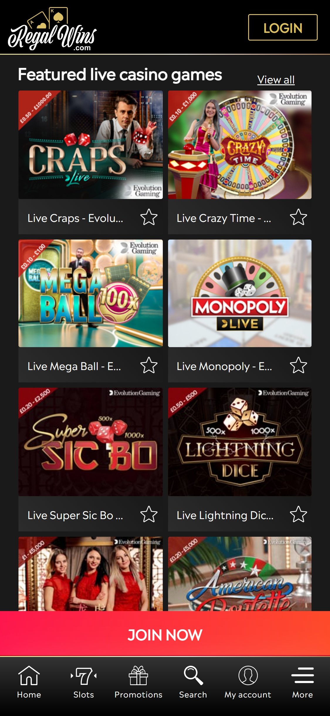 Regal Wins Casino Mobile Live Dealer Games Review