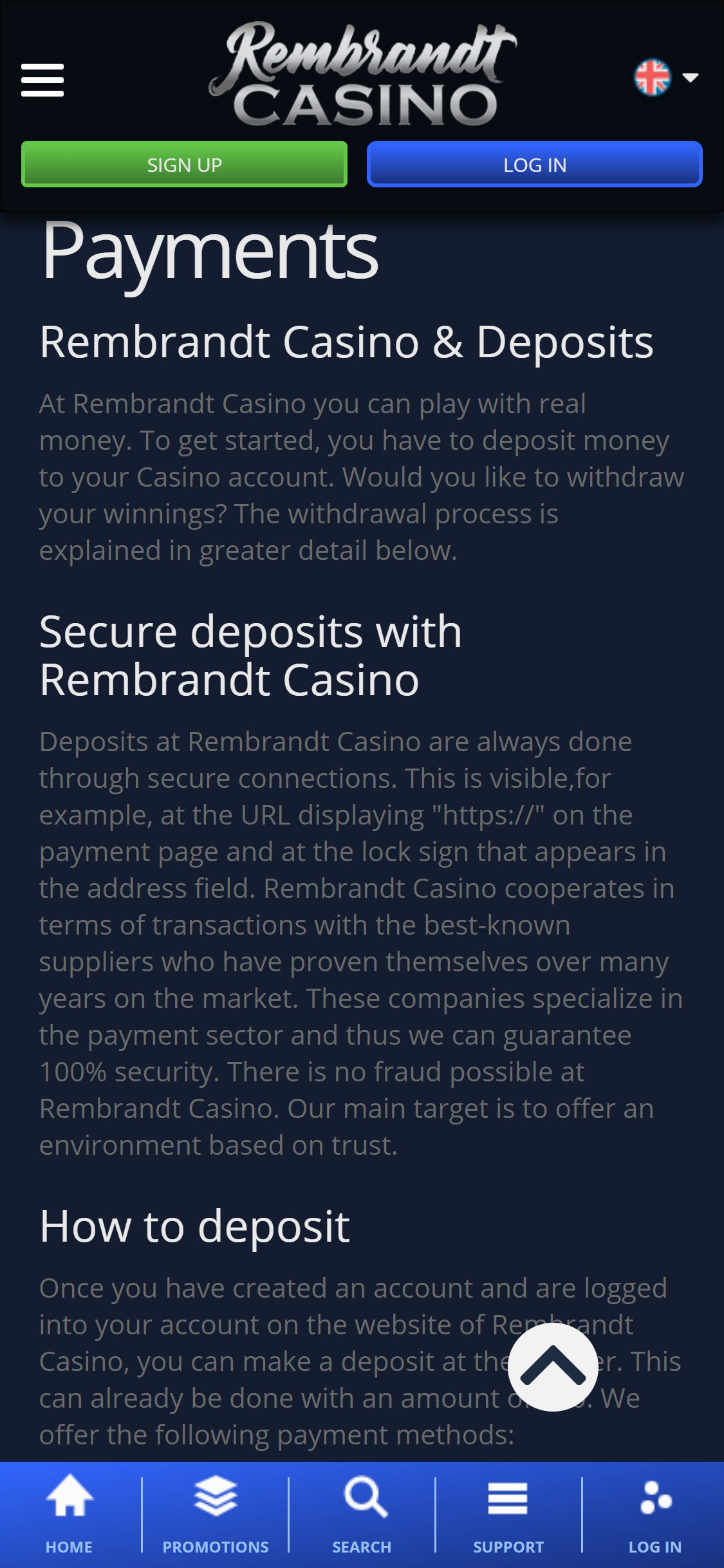 Rembrandt Casino Mobile Payment Methods Review