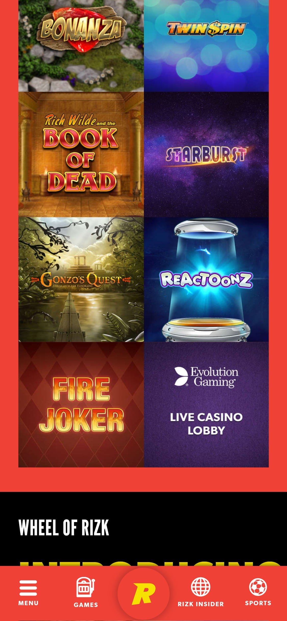 Rizk Casino Mobile Games Review