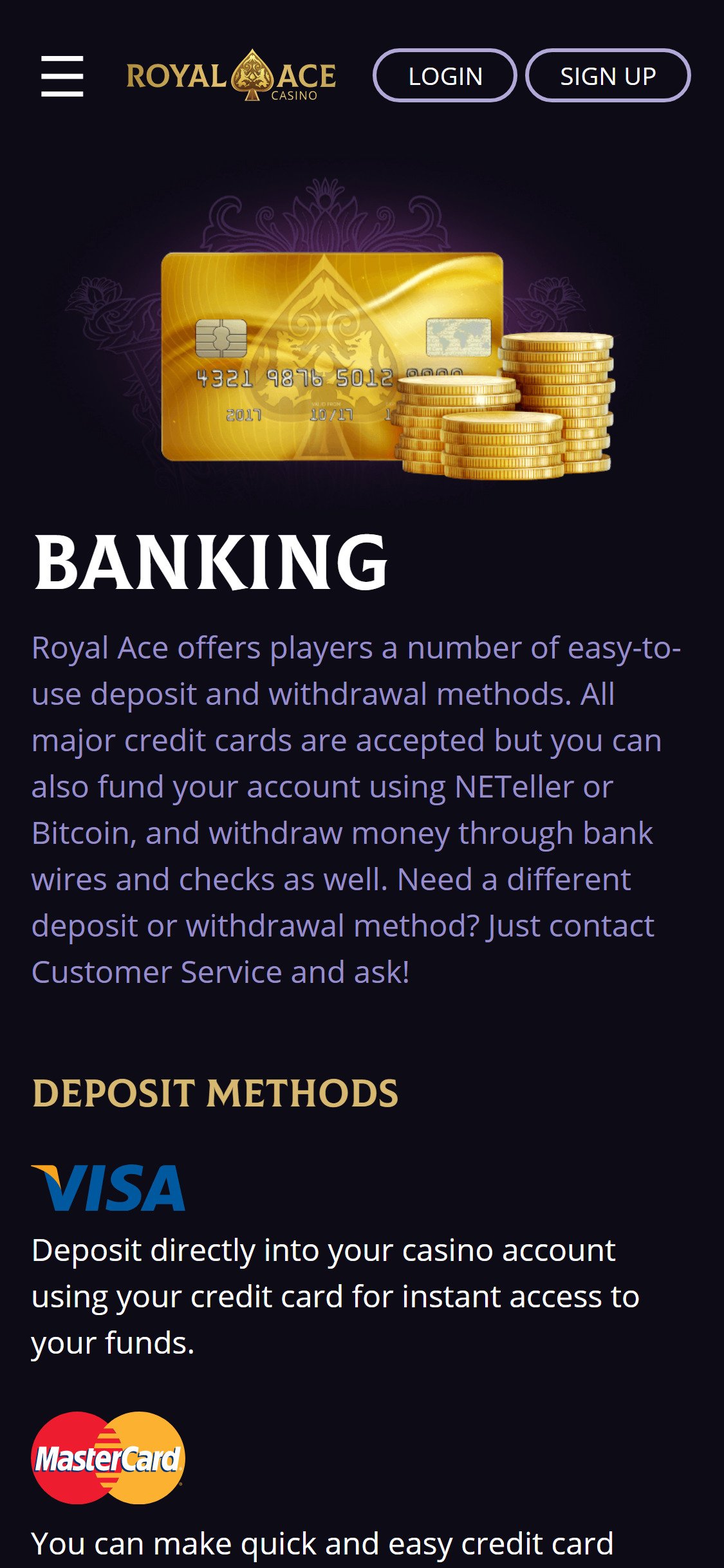 Royal Ace Casino Mobile Payment Methods Review