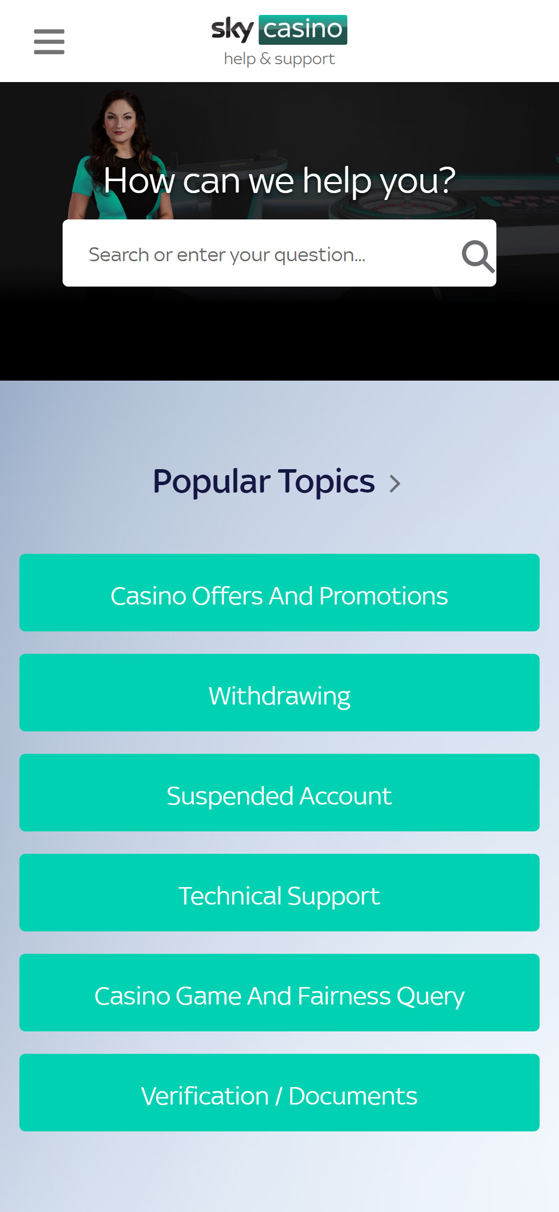 Sky Casino Mobile Support Review
