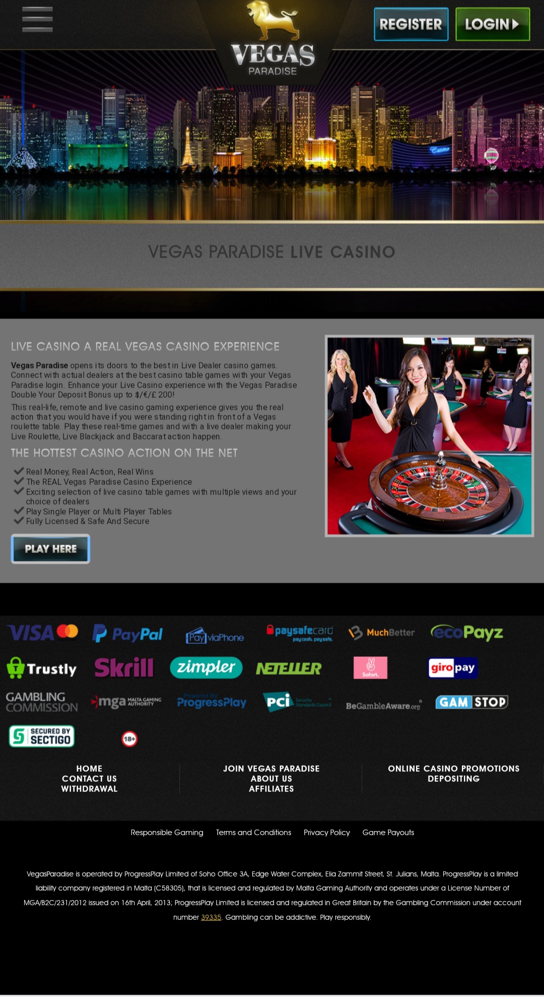 VegasParadise Casino Mobile Live Dealer Games Review