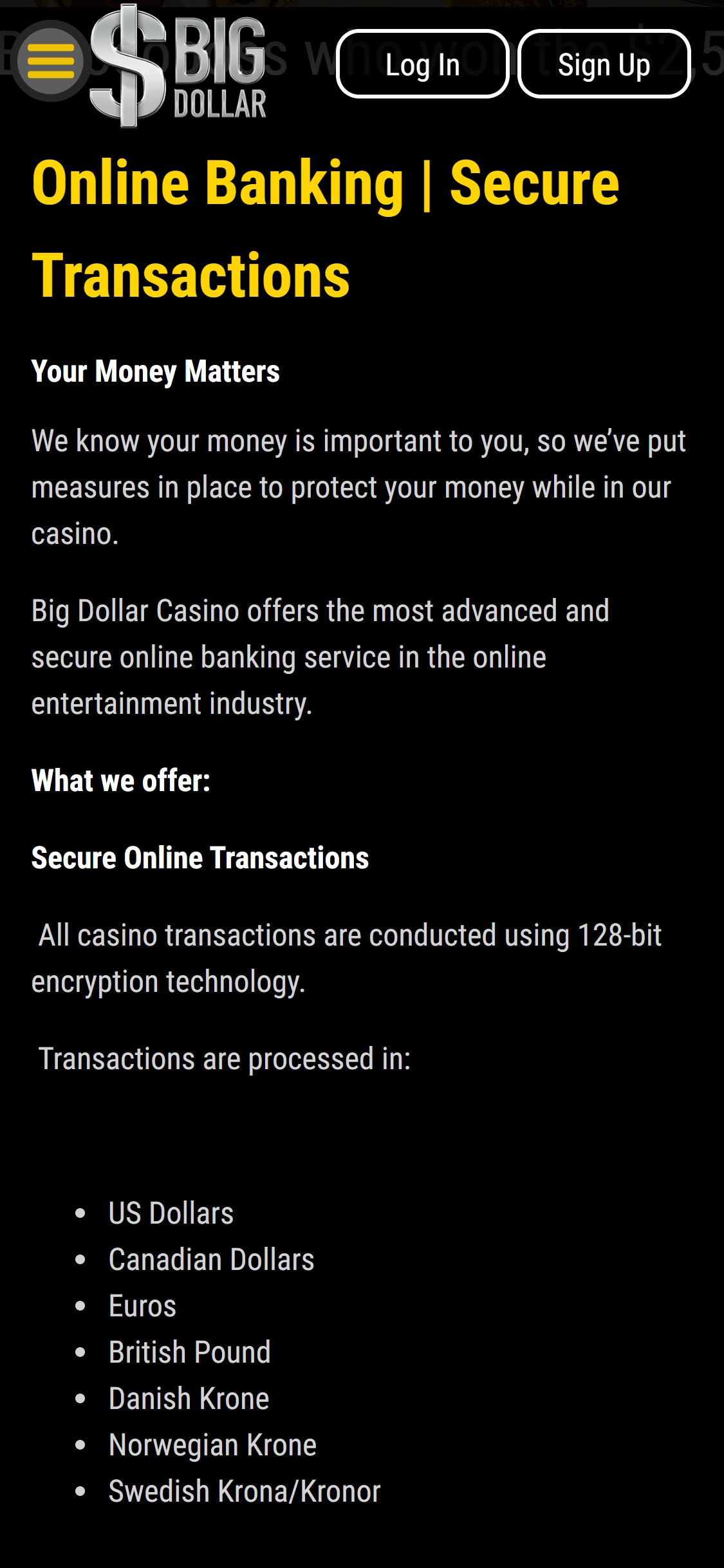 Big Dollar Casino Mobile Payment Methods Review