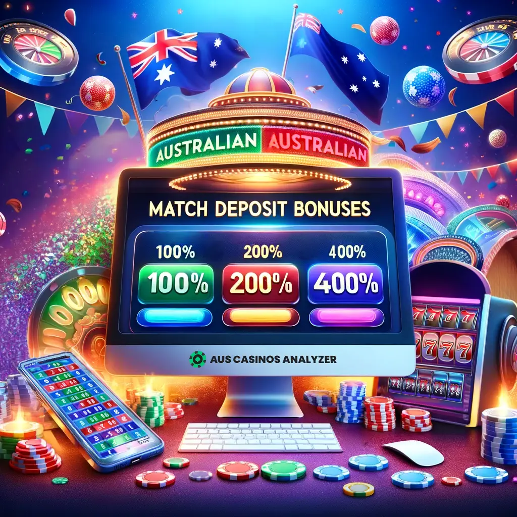 Auss Casinos Analyzer showing casino match bonus codes
