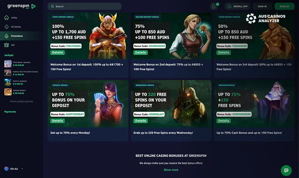 greenspin casino no deposit bonus Australia