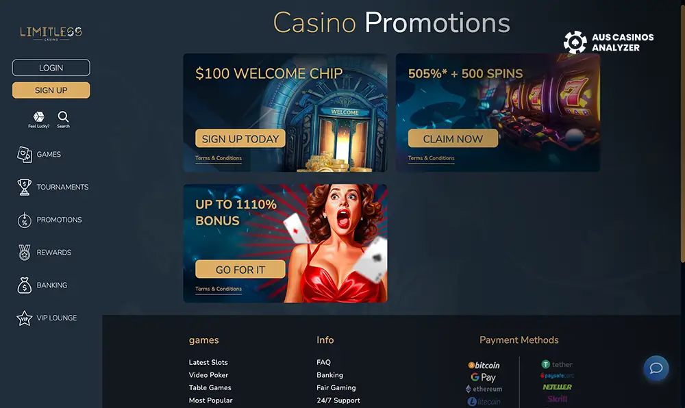 Limitless Casino promo codes for Aussies