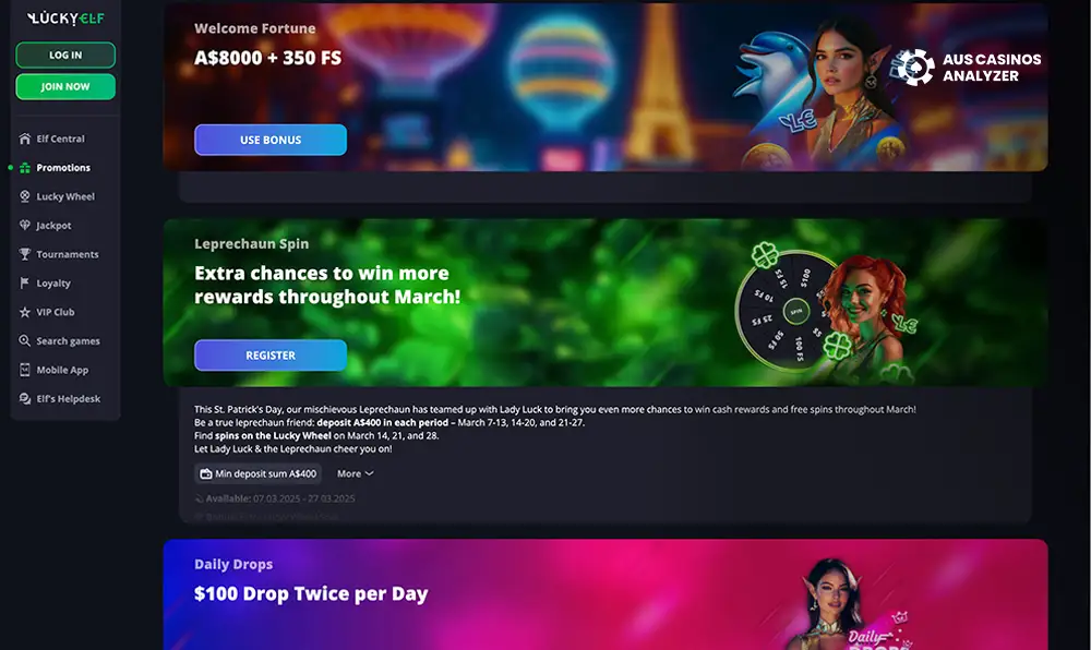 Luckyelf Casino promo codes for Aussies