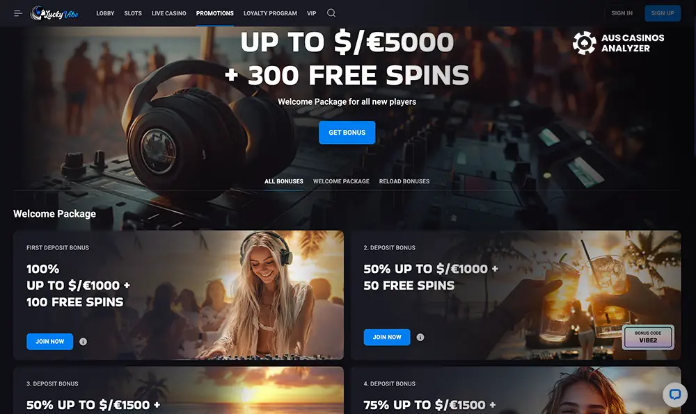 Lucky Vibe Casino No Deposit Bonus for Aussies