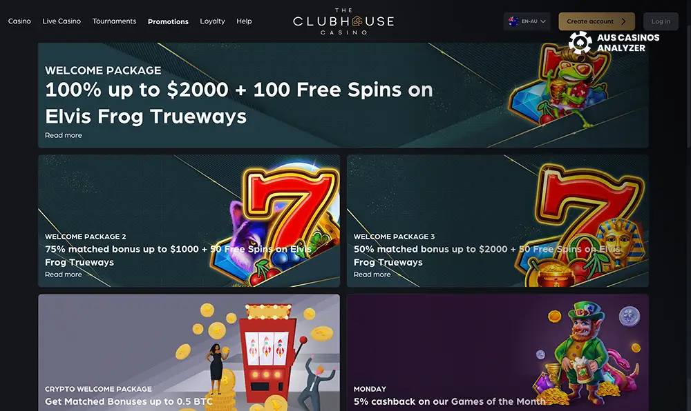 The Clubhouse Casino promo codes for Aussies