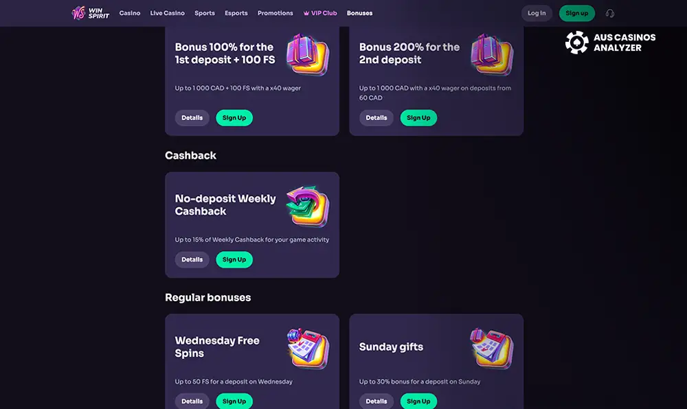 Winspirit Casino promo codes for Aussies