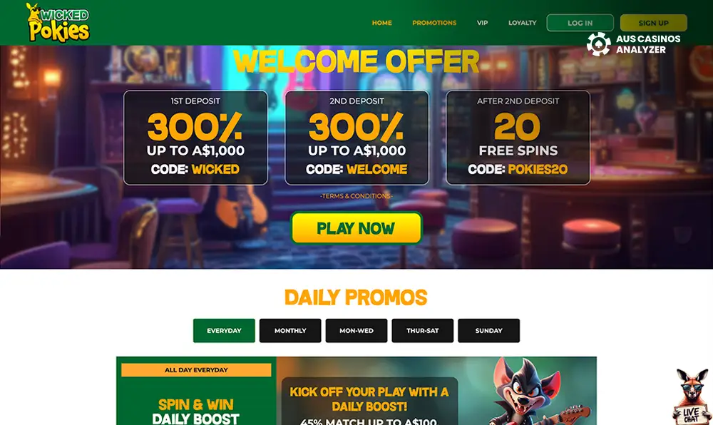 Wicked Pokies Casino bonuses Australia  