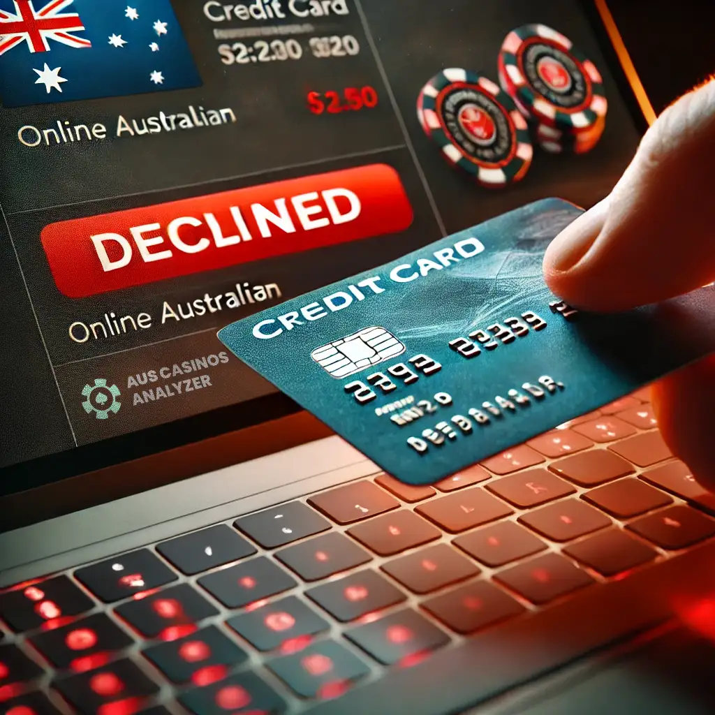 Close-up of declined credit card transaction for Australian casinos on a laptop screen