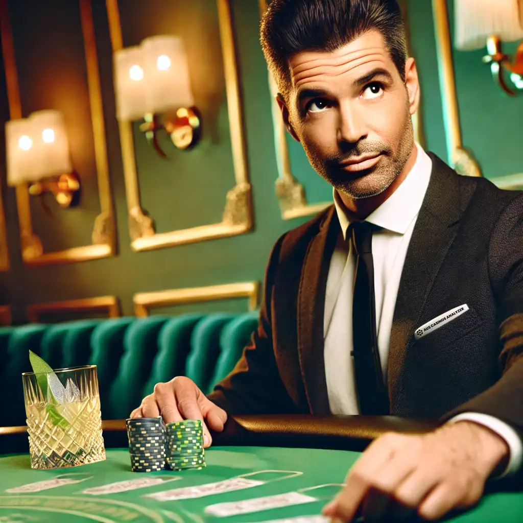 Man at a casino table reflecting on the rich history of gambling in Australia