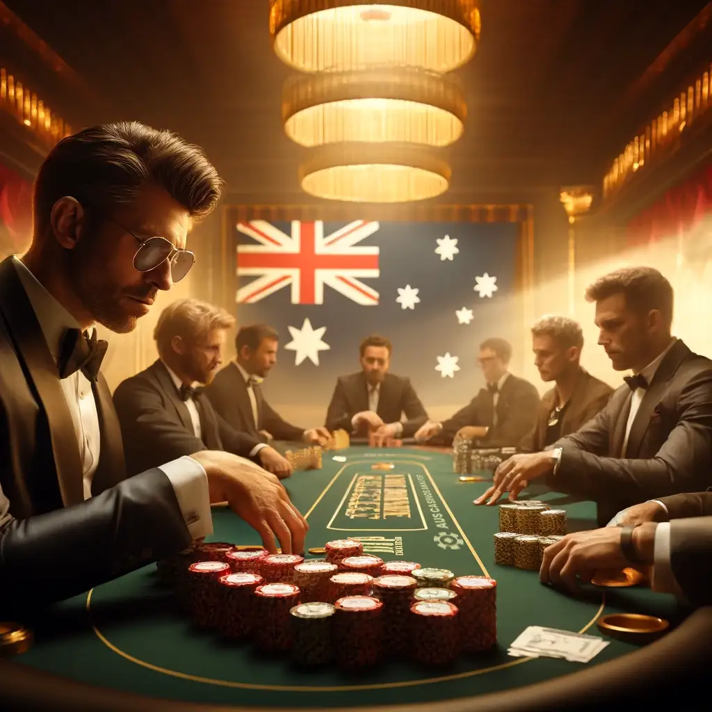 Group of men in tuxedos participating in high-stakes poker tournaments in Australia