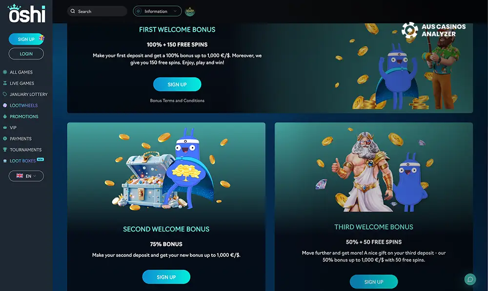 Oshi Casino bonuses Australia  