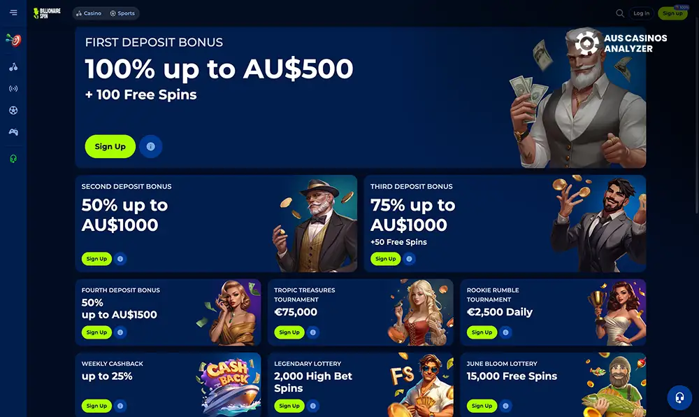 Billionairespin casino bonuses Australia  
