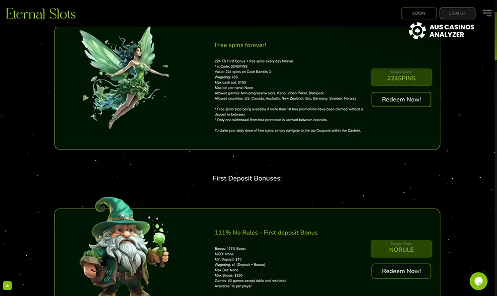 Eternal Slots casino promo codes Australia  