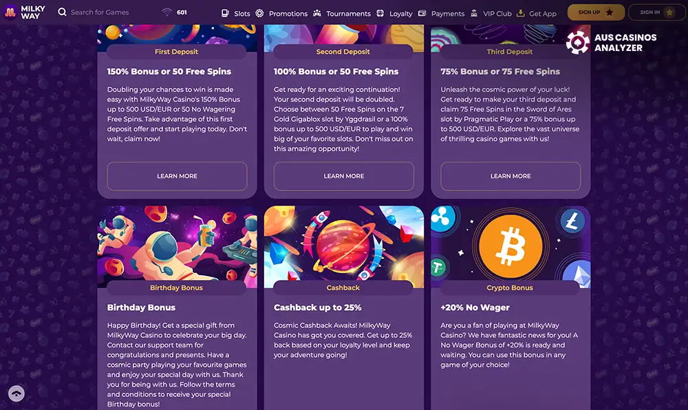 Milky Way casino bonuses Australia