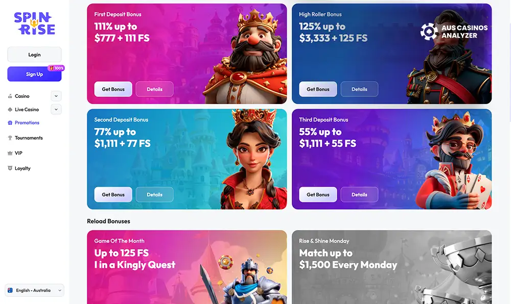Spinrise Casino promo codes Australia