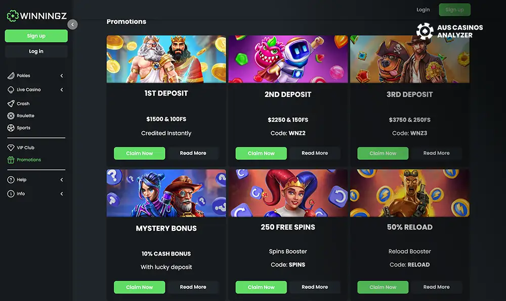 Winningz Casino promo codes Australia  